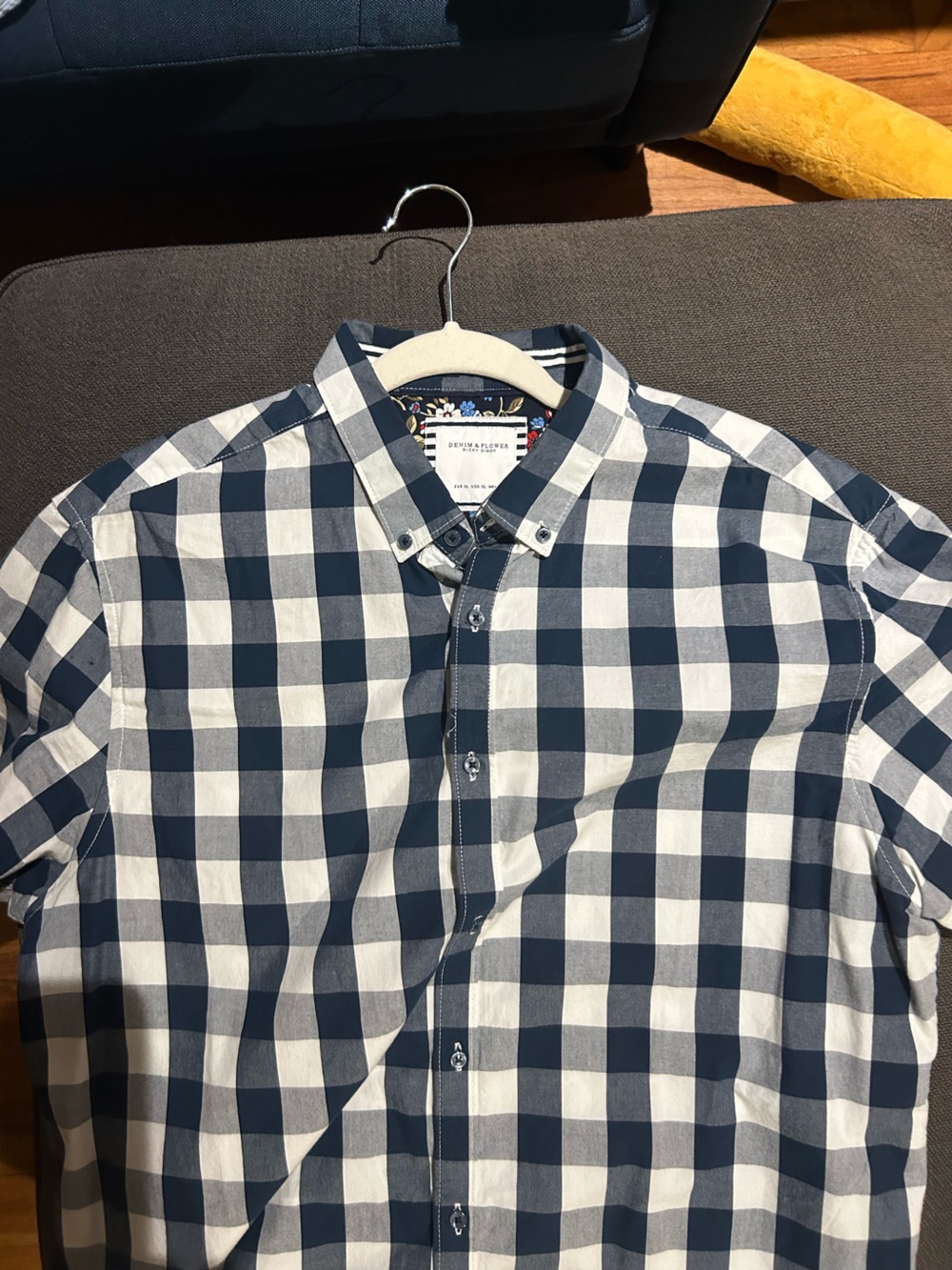 Denim & Flower Navy and White Check Casual Button-Down Shirt